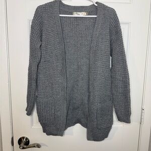 Cozy Gray Knit Cardigan Chunky Sweater
